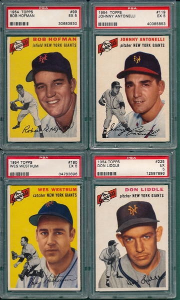 1954 Topps Lot of (6) Giants W/ #180 Westrum, PSA 5