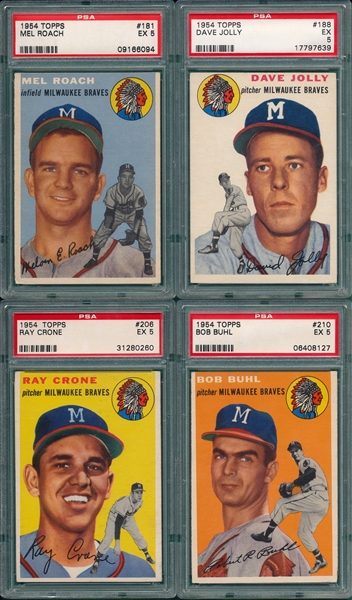 1954 Topps Lot of (6) Braves W/ #53 Dittmer, PSA 5