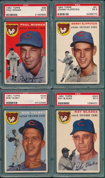 1954 Topps Lot of (4) Cubs W/ #28 Minner, PSA 5
