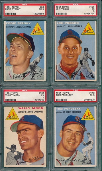 1954 Topps Lot of (4) Cardinals W/ #38 Stanky, PSA 5