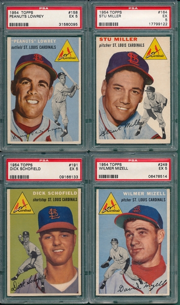 1954 Topps Lot of (4) Cardinals W/ #158 Lowrey, PSA 5
