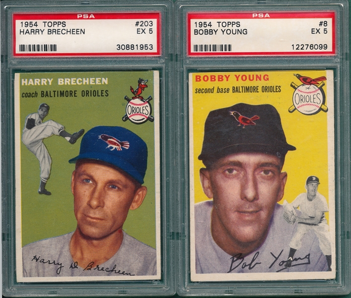 1954 Topps Lot of (6) Orioles W/ #203 Brecheen, PSA 5