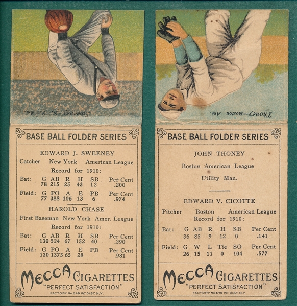 1911 T201 Cicotte/Thoney & Chase/Sweeney Mecca Cigarettes, Lot of (2)