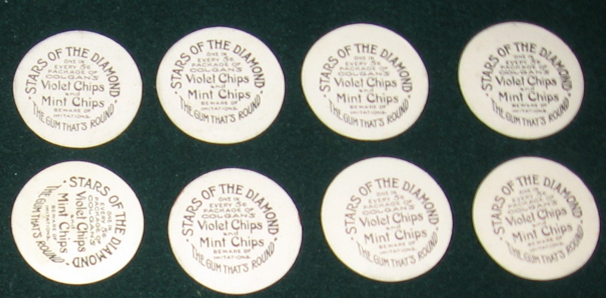 1909-11 E254 Colgan's Chips Lot of (8) W/ Bates
