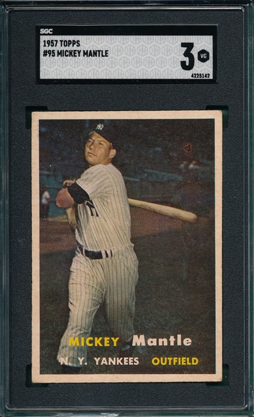 1957 Topps #95 Mickey Mantle SGC 3 *Presents Better*