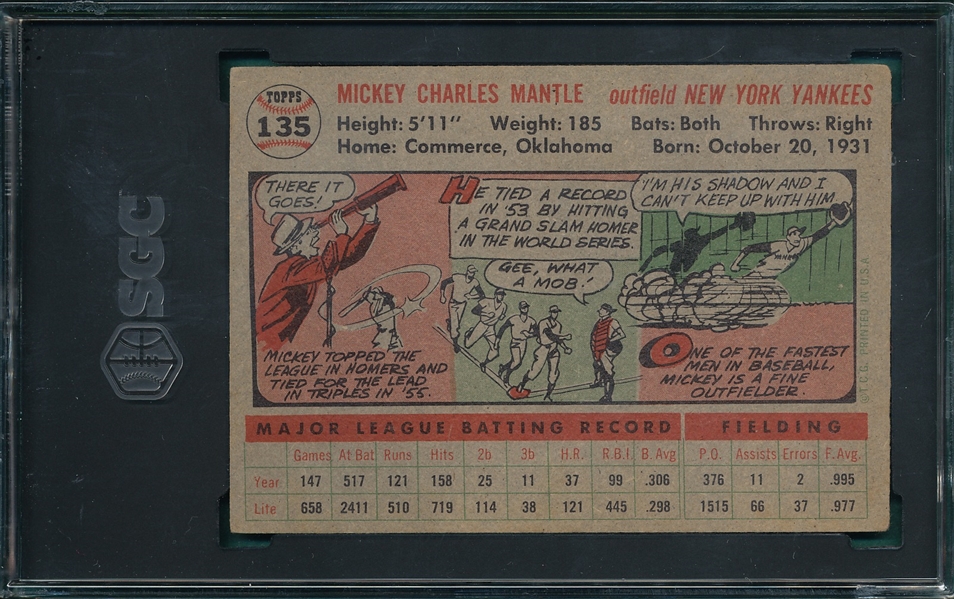 1956 Topps #135 Mickey Mantle SGC 4 *Gray*
