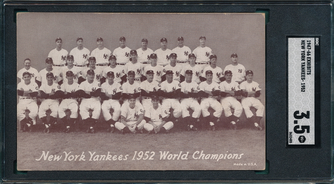 1947- 66 Exhibits 1952 Yankees Team SGC 3.5