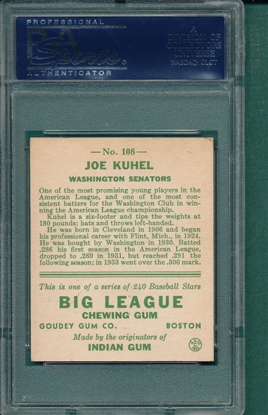 1933 Goudey #108 Joe Kuhel PSA 4
