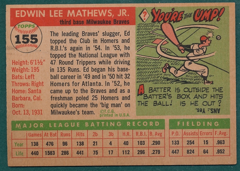 1955 Topps #155 Ed Mathews