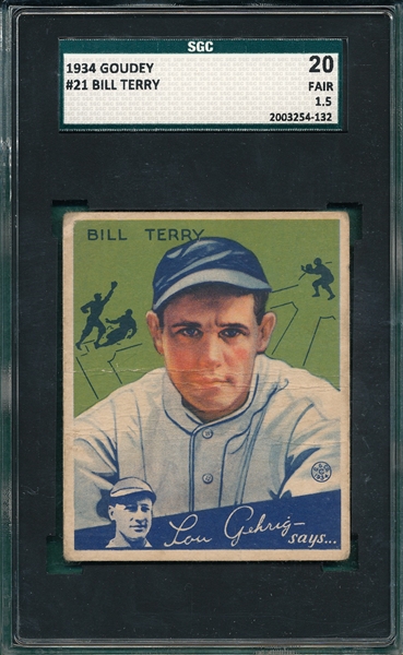 1934 Goudey #21 Bill Terry SGC 20