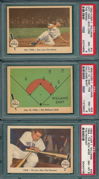 1959 Fleer Ted Williams #28, 31 & 35, Lot of (3) PSA 8