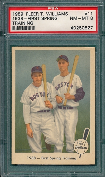 1959 Fleer Ted Williams #11 First Spring Training W/ Jimmie Foxx, PSA 8