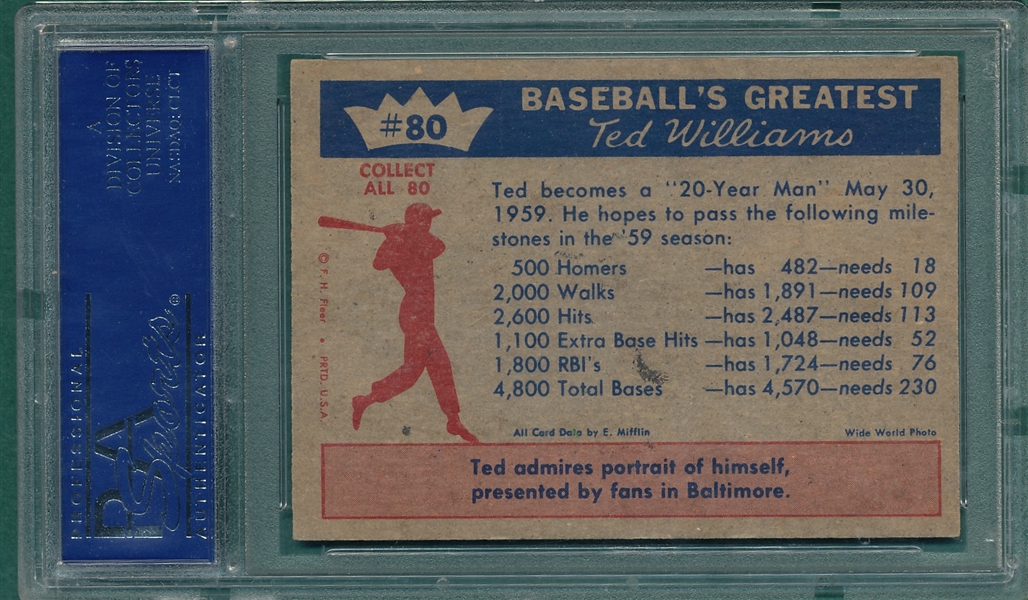 1959 Fleer Ted Williams #80 Ted's Goals For 1959, PSA 8
