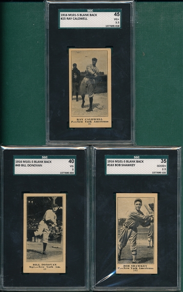 1916 M101-5 #25 Caldwell, #49 Donovan & #163 Shawkey, Lot of (3) SGC
