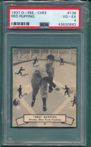 1937 O-Pee-Chee #136 Red Ruffing PSA 4