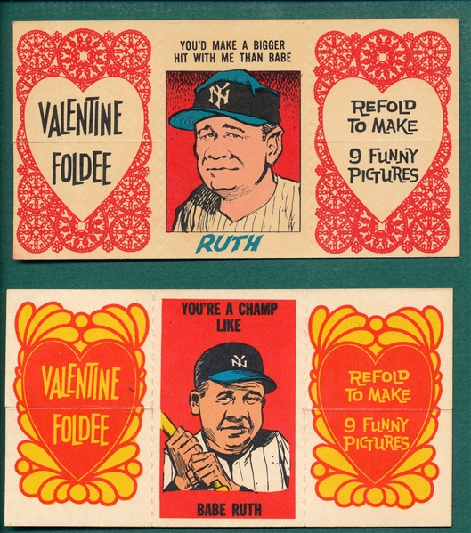 1963 Topps Valentine Foldee Lot of (2) Babe Ruth