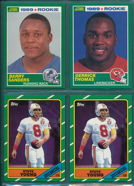 1986 Topps Football #374 Young, (2), 1989 Score D. Thomas & Sanders, Lot of (4) Rookies