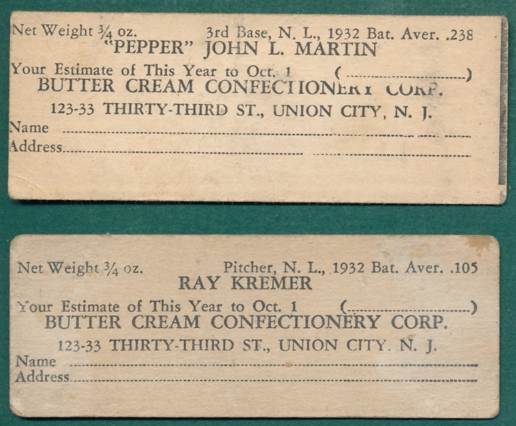 1933 Butter Cream Kremer & Martin, Lot of (2)