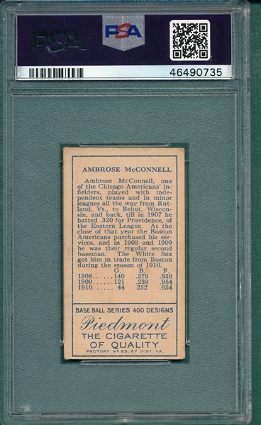 1911 T205 McConnell Piedmont Cigarettes PSA 4