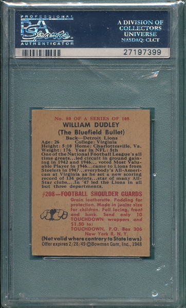 1948 Bowman Football #80 Bill Dudley PSA 5 *Rookie*