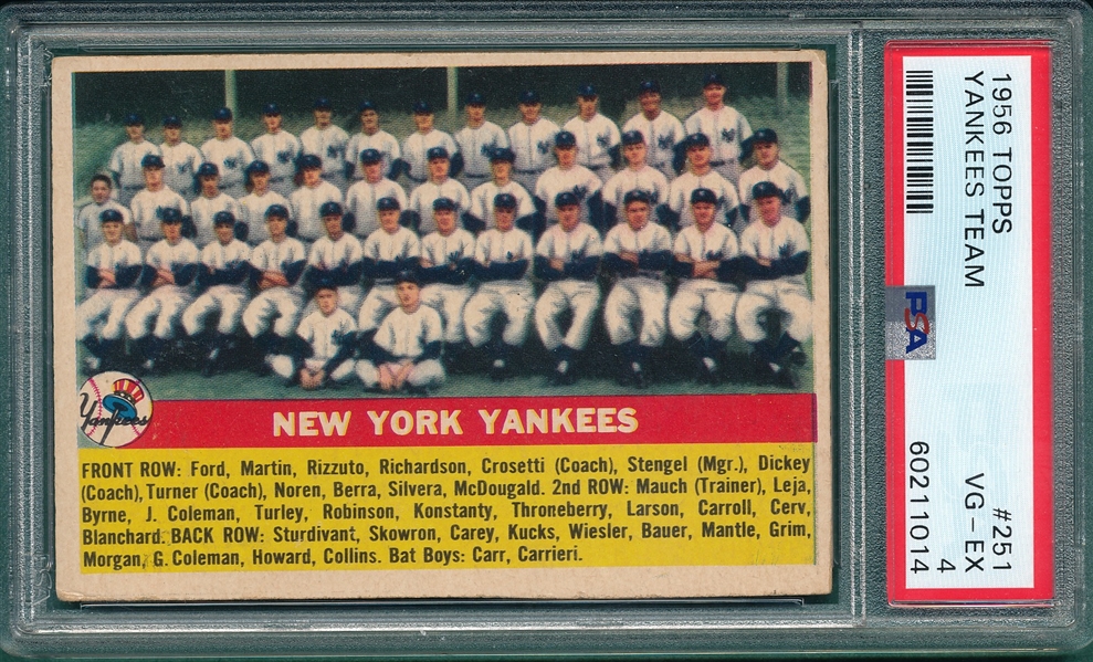 1956 Topps #251 Yankees Team PSA 4