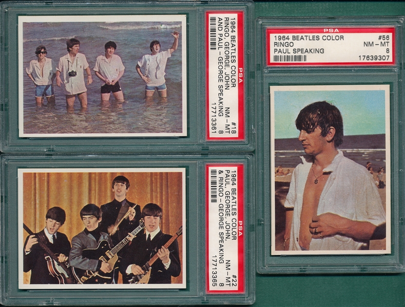 1964 Beatles Color #18, #22 & #56, Lot of (3) PSA 8