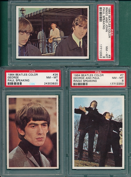1964 Beatles Color #7, #9 & # 26, Lot of (3) PSA 8