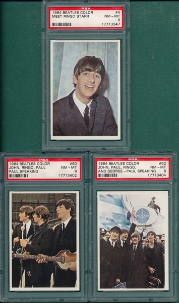 1964 Beatles Color #4, #60 & #62, Lot of (3) PSA 8