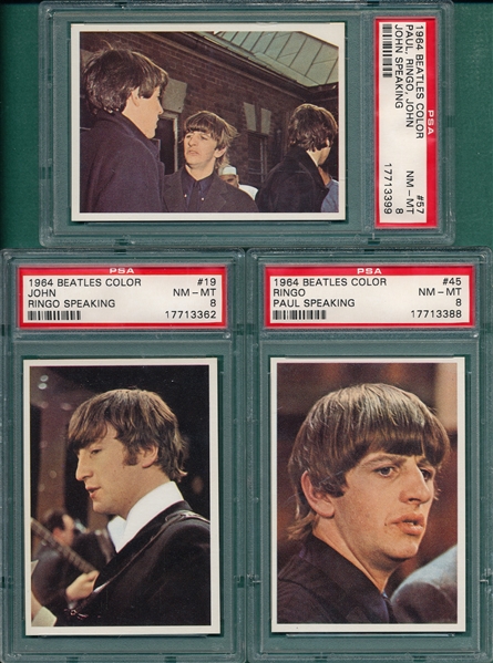 1964 Beatles Color #19, #45 & #57, Lot of (3) PSA 8