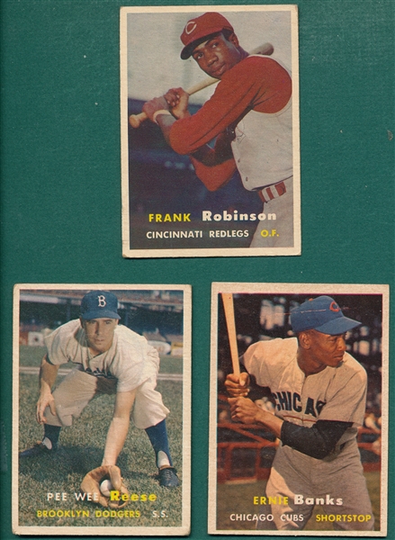 1957 Topps #30 Reese, #55 Banks & #35 Frank Robinson, Rookie, Lot of (3)