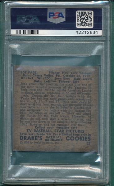 1950 Drake's #27 Joe Page PSA 4