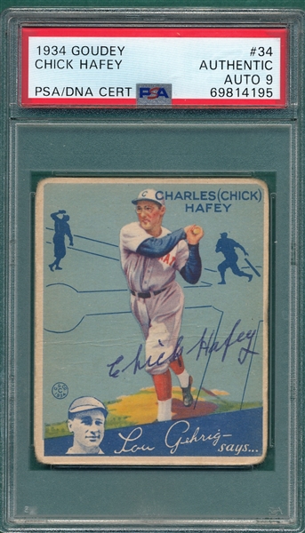 1934 Goudey #34 Chick Hafey PSA Authentic *Autographed*