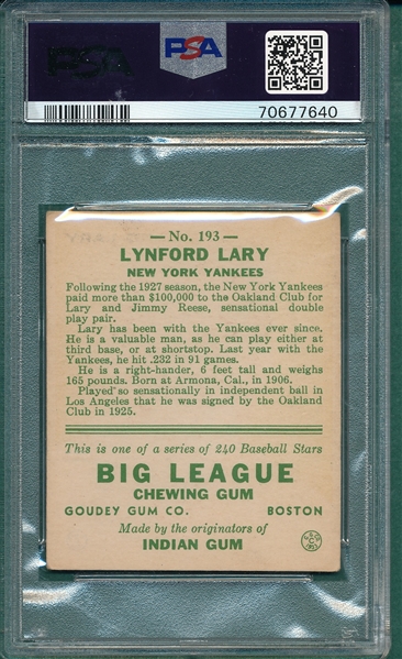 1933 Goudey #193 Lynford Lary PSA 3