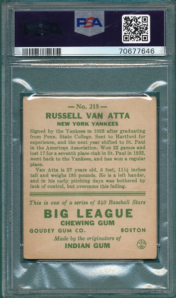 1933 Goudey #215 Russell Van Atta PSA 3