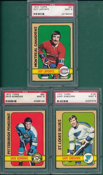  1972 Topps Hockey Lot of (3) W/ #57 LaPointe, PSA 9 *Mint*
