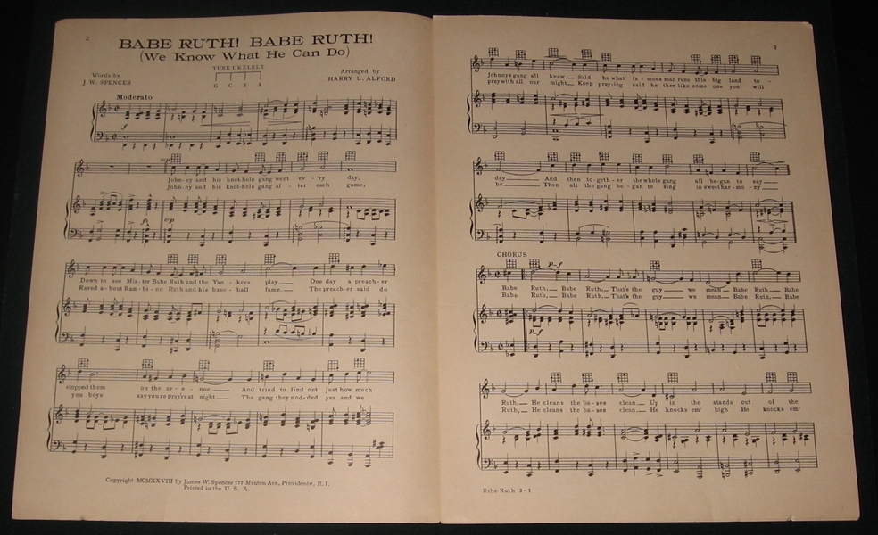 1928 Babe Ruth! Babe Ruth! (We Know What He Can Do) Sheet Music