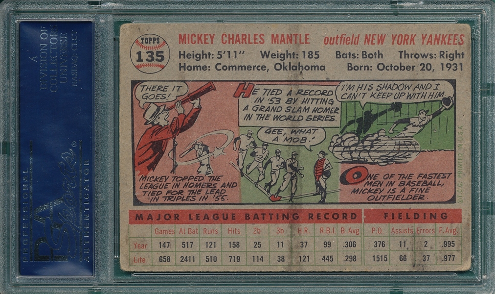 1956 Topps #135 Mickey Mantle PSA 1