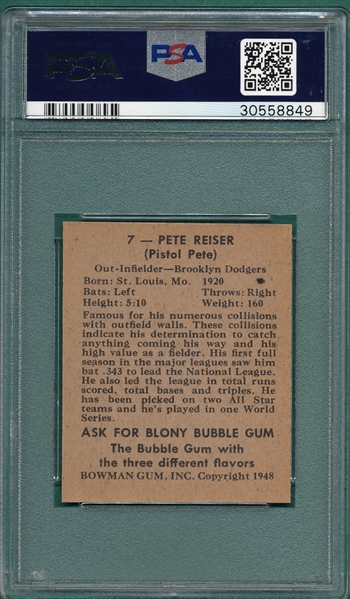 1948 Bowman #7 Pete Reiser PSA 9 *None Graded Higher* *SP*