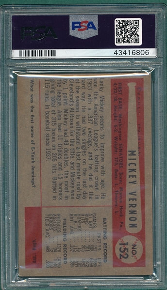 1954 Bowman #152 Mickey Vernon PSA 7