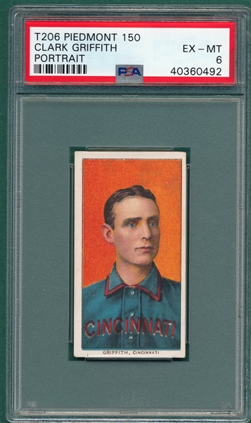 1909-1911 T206 Griffith, Portrait, Piedmont Cigarettes PSA 6