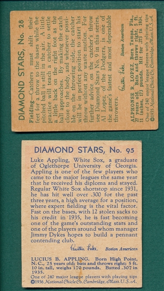 1934-36 Diamond Stars #28 Lopez & #95 Appling, Lot of (2)