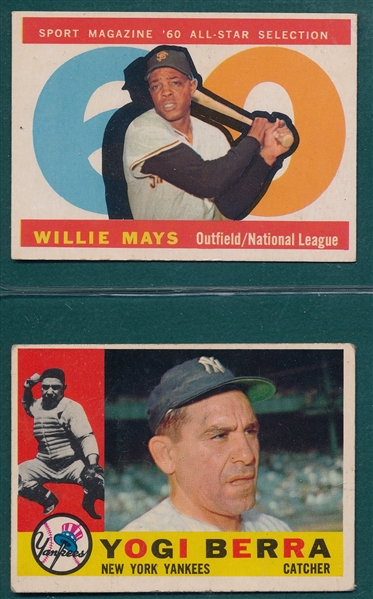 1960 Topps Lot of (11) W/ Berra & Mays, AS