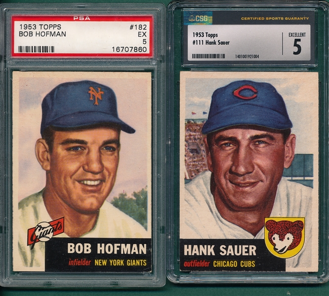 1953 Topps #111 Sauer CSG 5 & #182 Hofman PSA 5, Lot of (2)