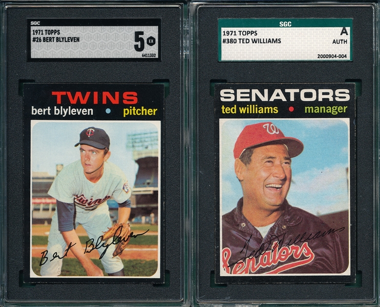 1971 Topps ##26 Blyleven, Rookie, & #380 Ted Williams, Lot of (2) SGC
