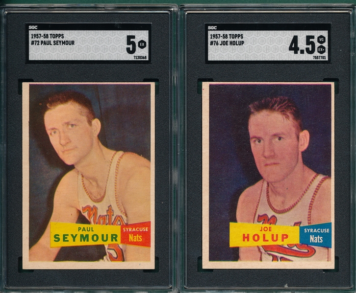 1957 Topps Basketball #72 Seymour SGC 5 & #76 Holup SGC 4.5, Lot of (2)