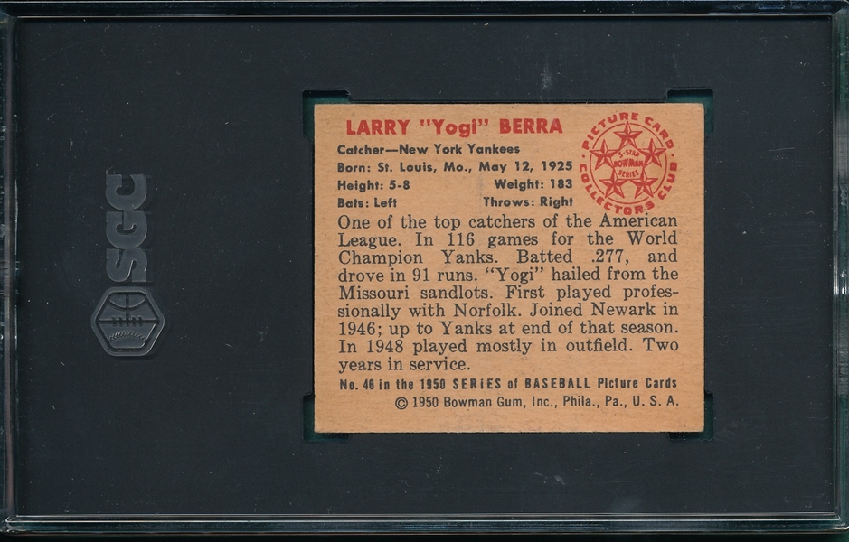 1950 Bowman #46 Yogi Berra SGC 3.5