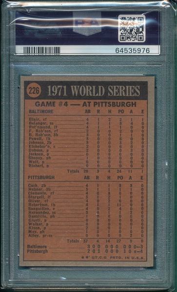 1972 Topps #226 World Series Game #4 W/ Roberto Clemente PSA 8