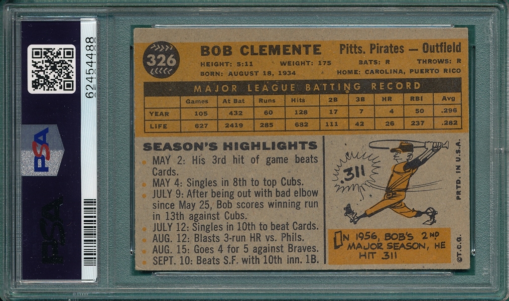 1960 Topps #326 Bob Clemente PSA 4