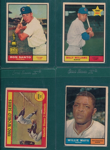 1961 Topps Baseball Partial Set (482/587) W/ Santo, Rookie, Mantle & Mays