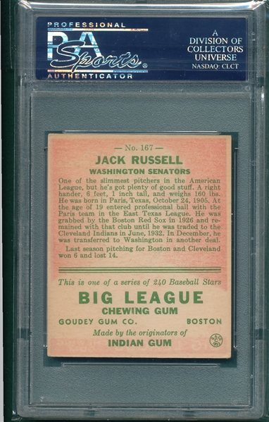 1933 Goudey #167 Jack Russell PSA 4